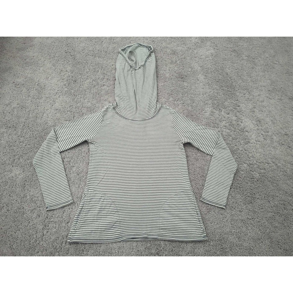 Horny Toad Sweatshirt Womens Small Gray Striped Cowl Neck Long Sleeve Pockets
